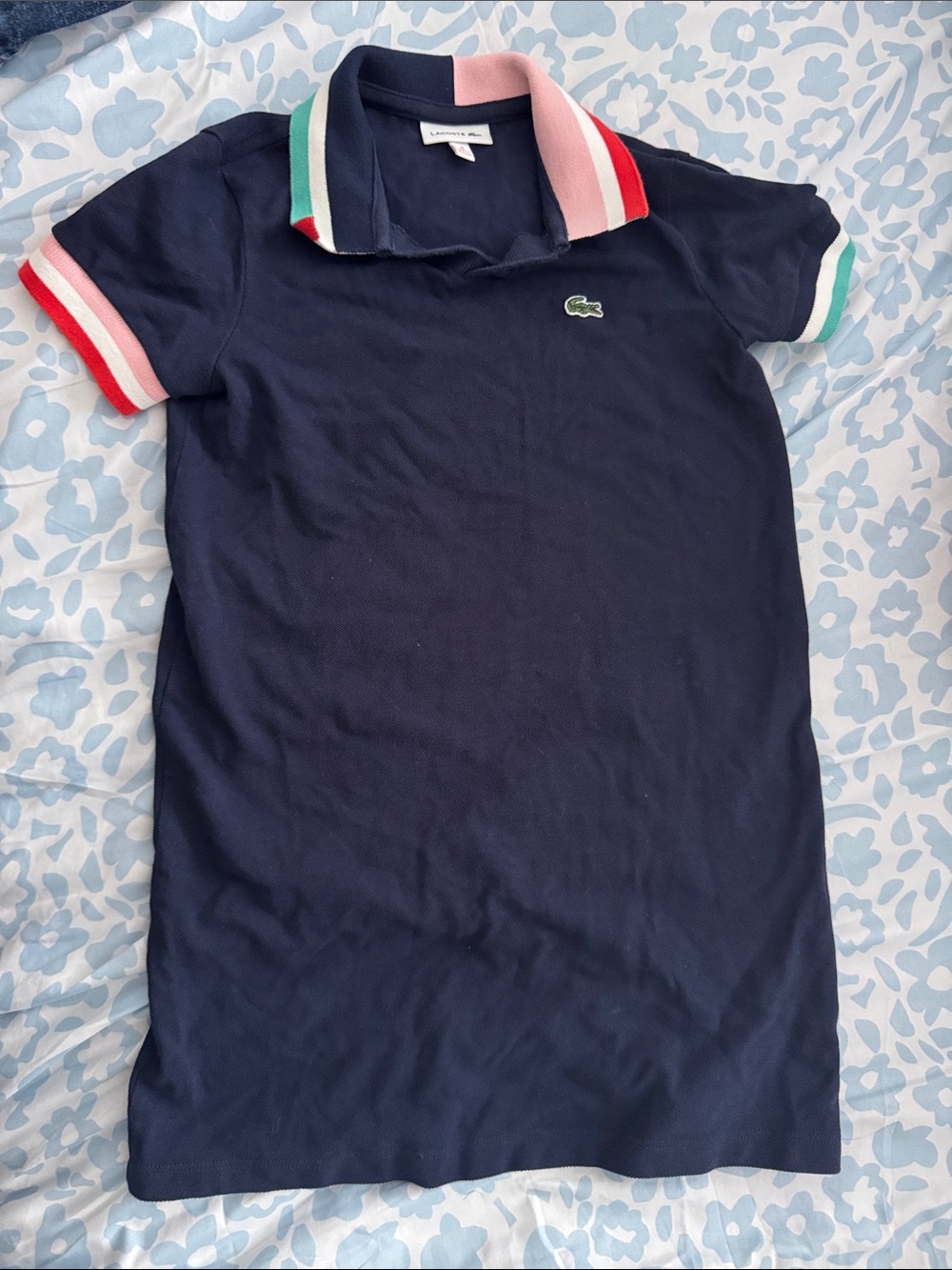 Lacoste Navy Kids Polo Dress with Pink, Green & Red Trim